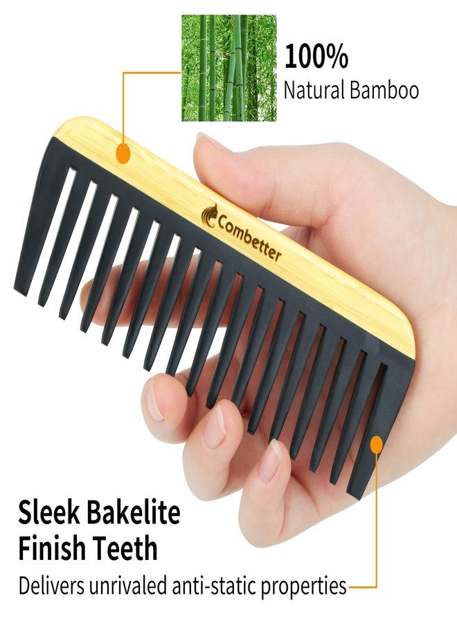 Combetter Combeter Bambooo Wide Tooth Comb for Thick,Wavy & Curly Hair and Beard - Anti-Static Durable Bakelite & Eco-Friendly Wooden Large Tooth Detangler Hair Comb| Soothing Frizz Control for Women, Men - Image 2
